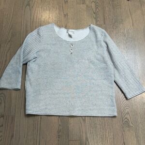 Draper's & Damon's Women's Striped 3/4 Sleeve Crew Neck Top Size L Gray White